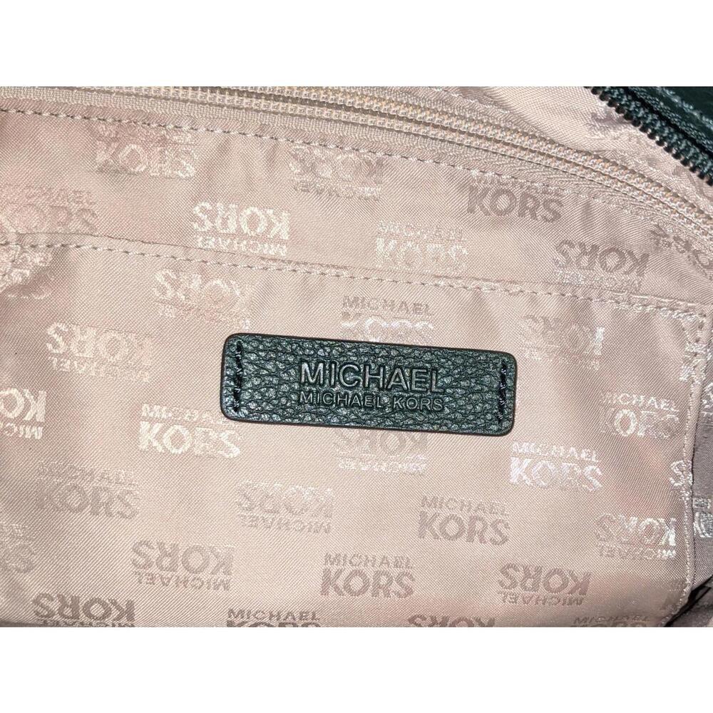 Michael Kors Dark Green Pebbled Leather and Suede Satchel Tote Zipper Detail EUC - Picture 12 of 13